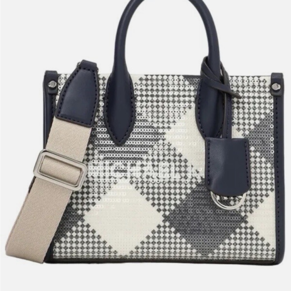 Michael Kors Navy and Cream Checkered Crossbody Tote